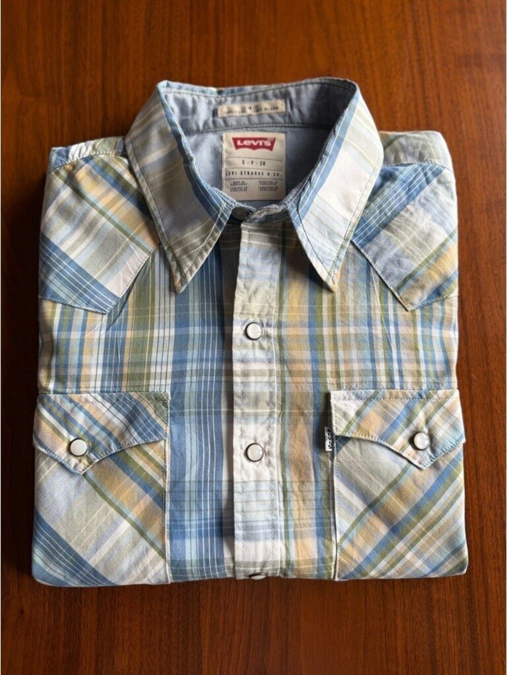 Levi's Men's Green & Blue Plaid Western Shirt w/Pearl Snaps - Size S